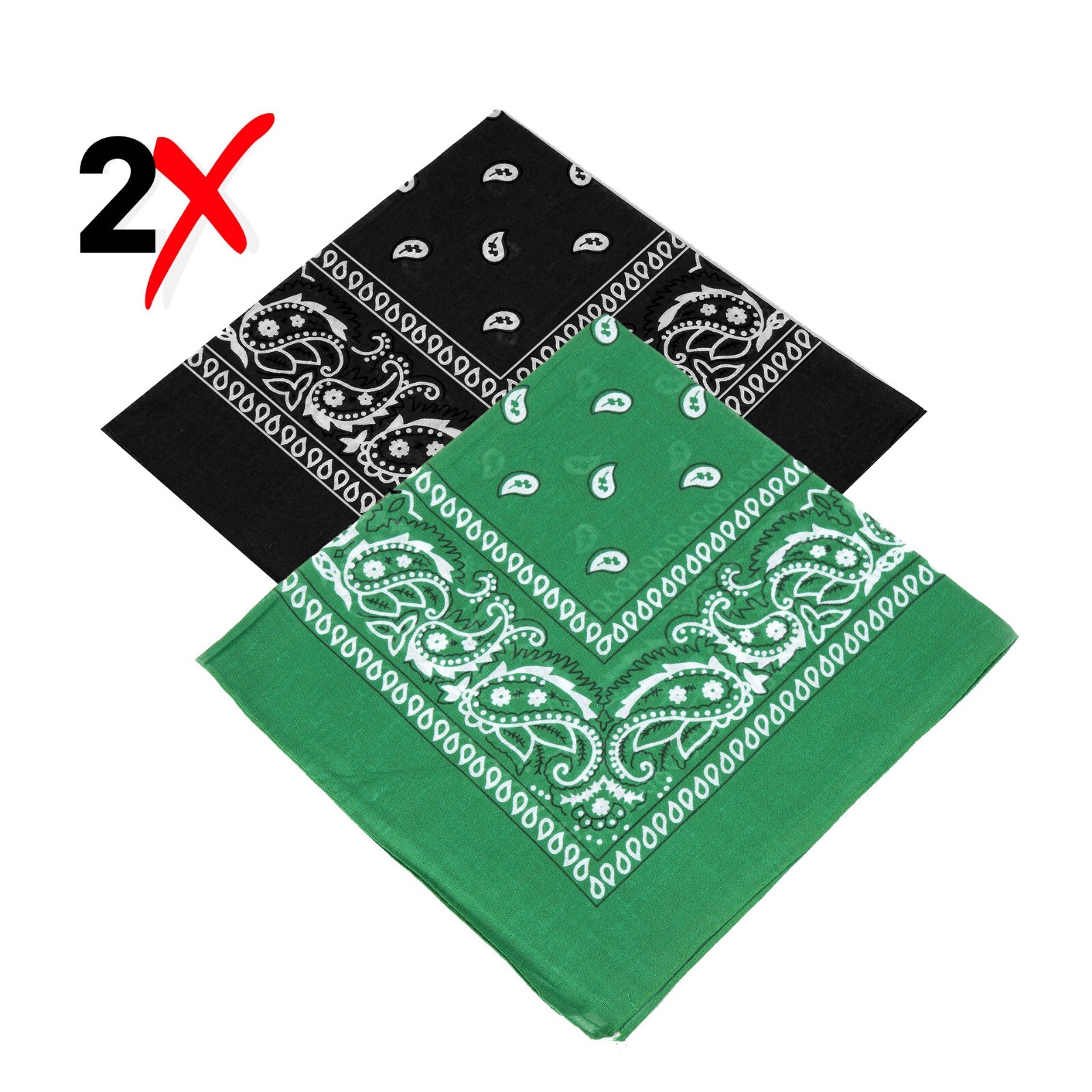 2-Pack Bandana 100% Cotton Paisley Print Double-Sided Scarf Head Neck Face Mask