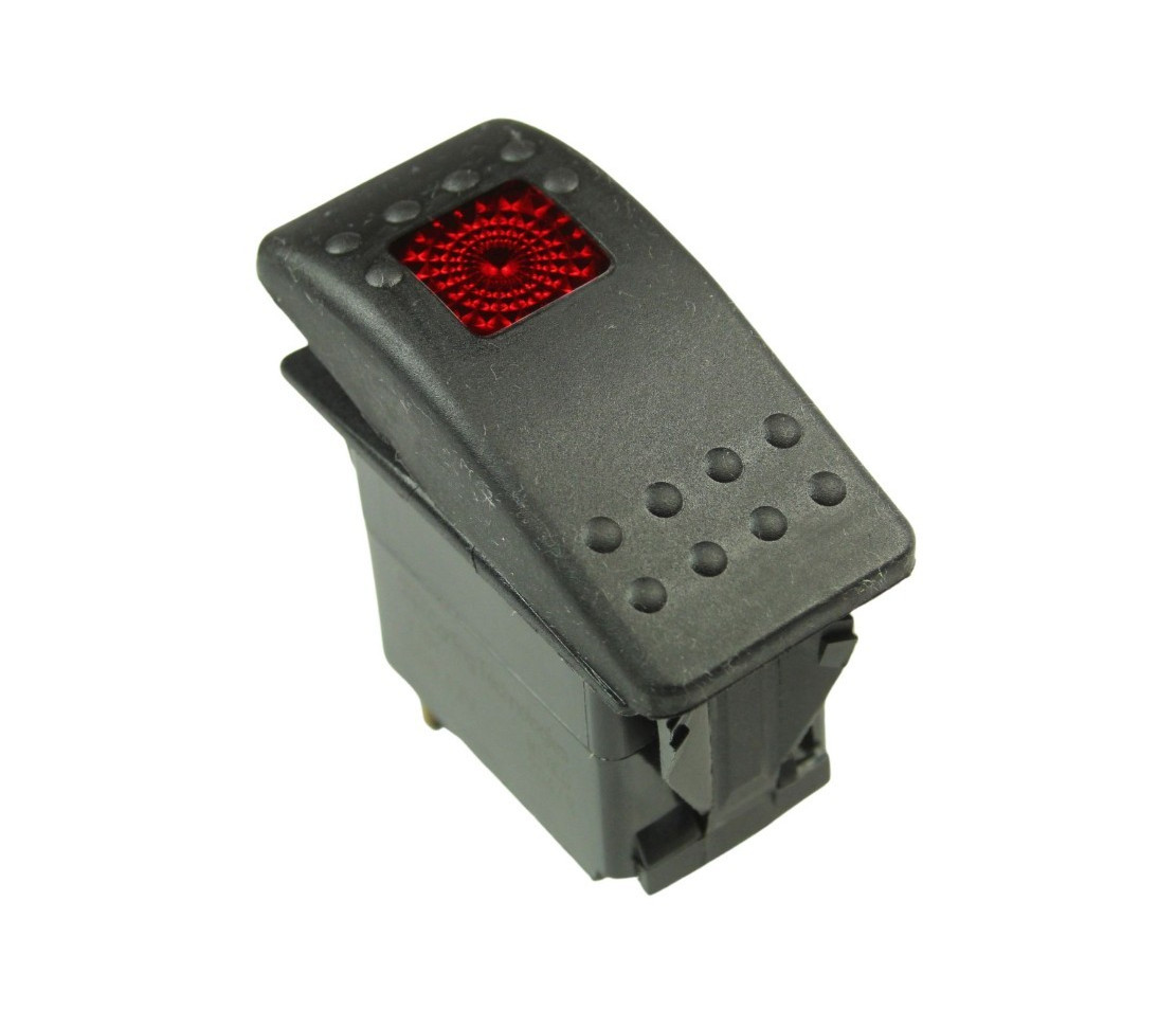 Carling RED Lens Rubber Rocker Switch SPST 20 Amps at 12VDC, Basic ON/OFF, V1D1