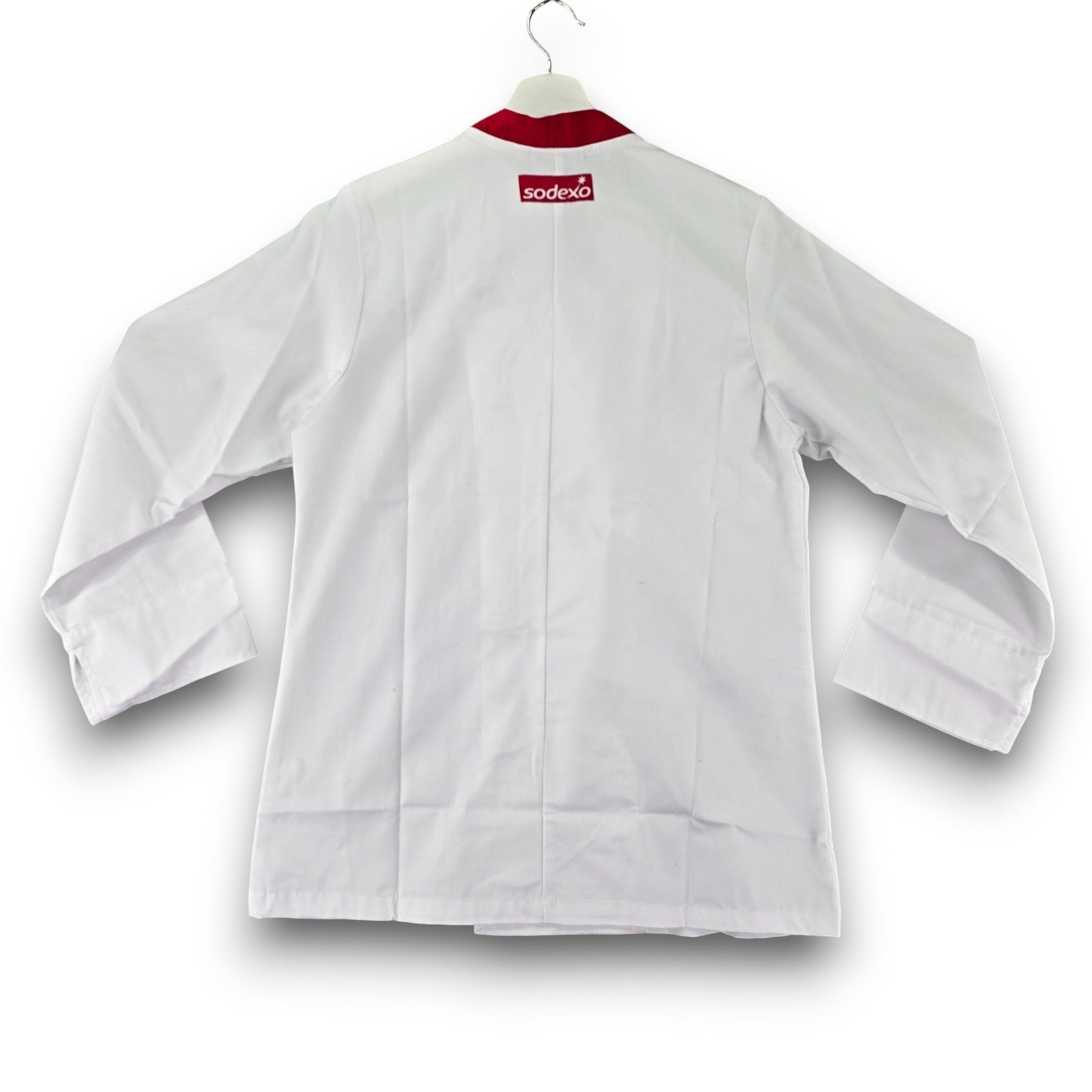 Sodexo White Chef Coat Red Trim Double Breasted Snap Button Size XS Unisex