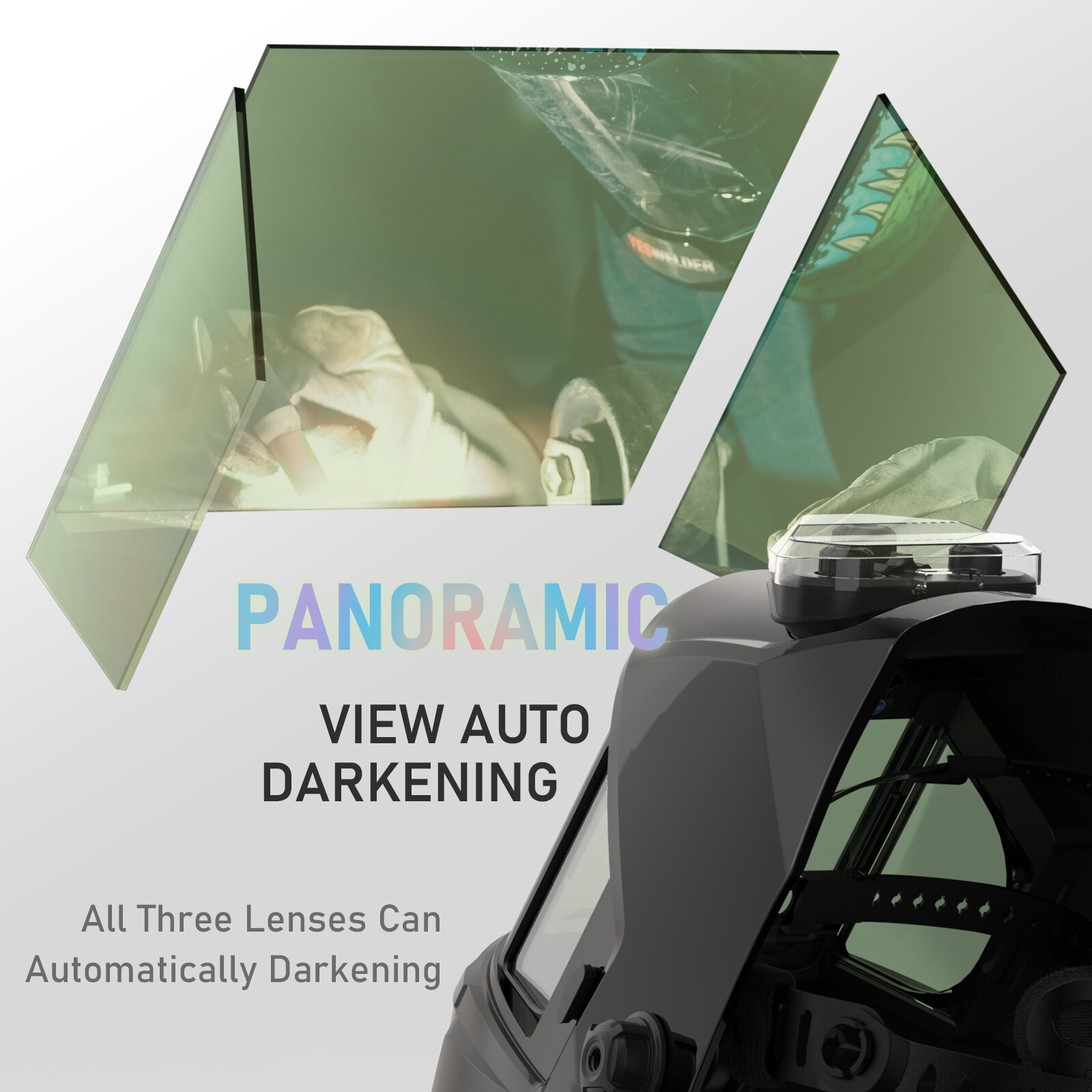 Large View True Color Auto Darkening Welding Helmet, Panoramic View Welder Mask