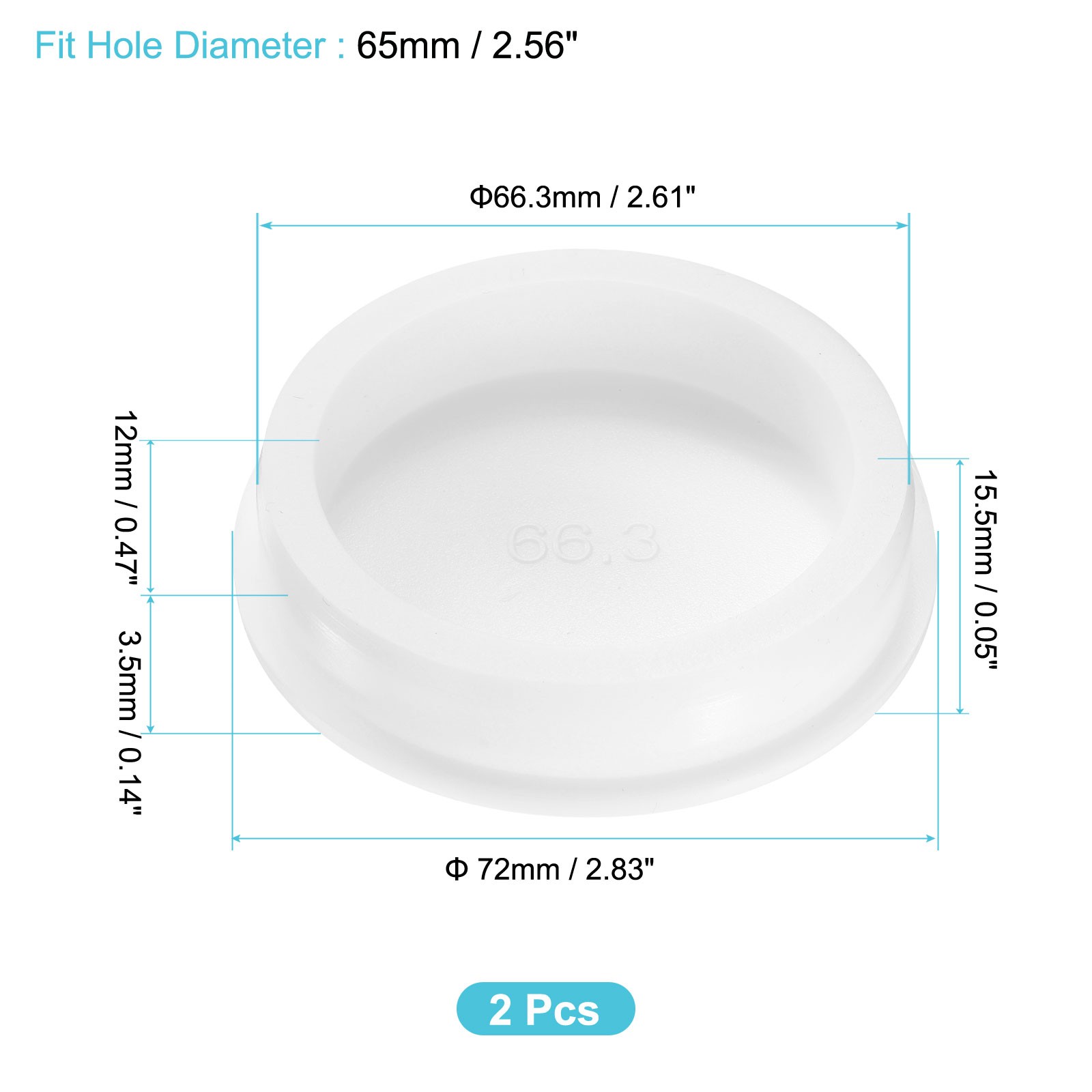 2Pcs Silicone Hole Plug, Round Rubber Stoppers for 65mm/2.56" Hole, White