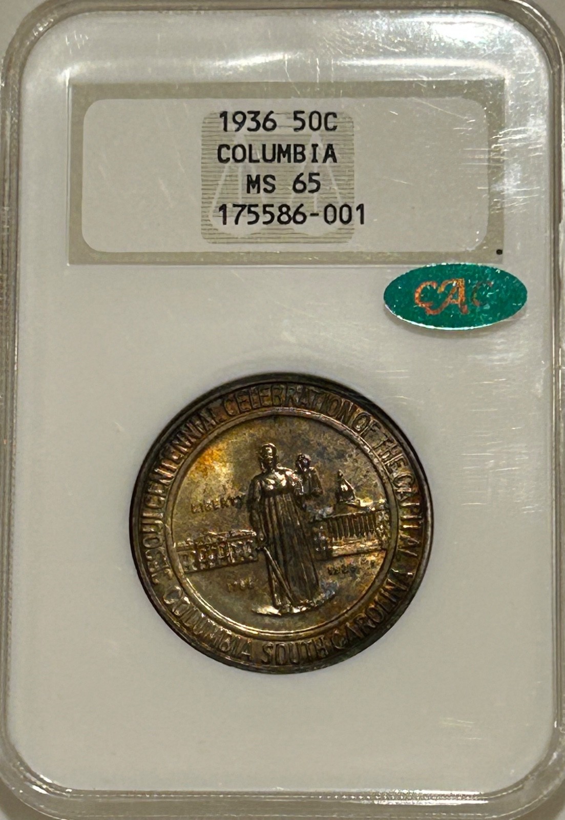 1936 South Carolina Half Dollar NGC MS65 CAC Green Fatty Holder Deep Toned