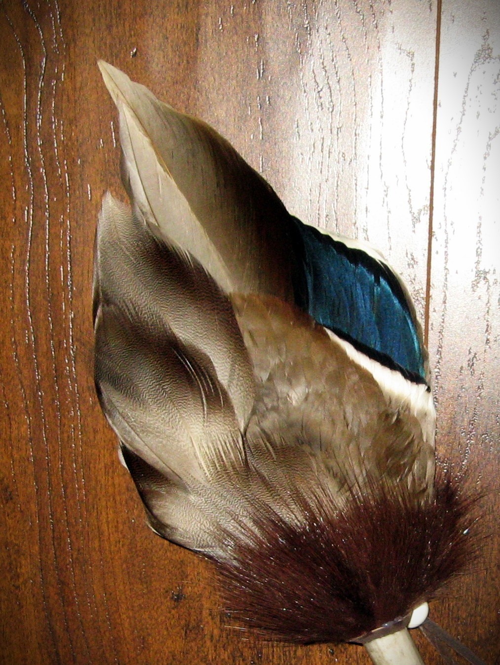 BLUE DRAKE WING NATIVE AMERICAN SMUDGE FEATHER FAN ANTLER
