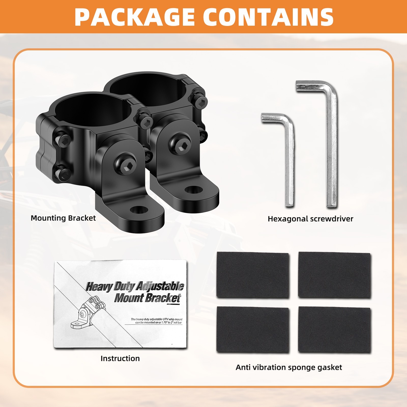 2PCS UTV ATV Whip Light Mount Flag Brackets 360°Adjustable For 1.65"-2" Roll Bar