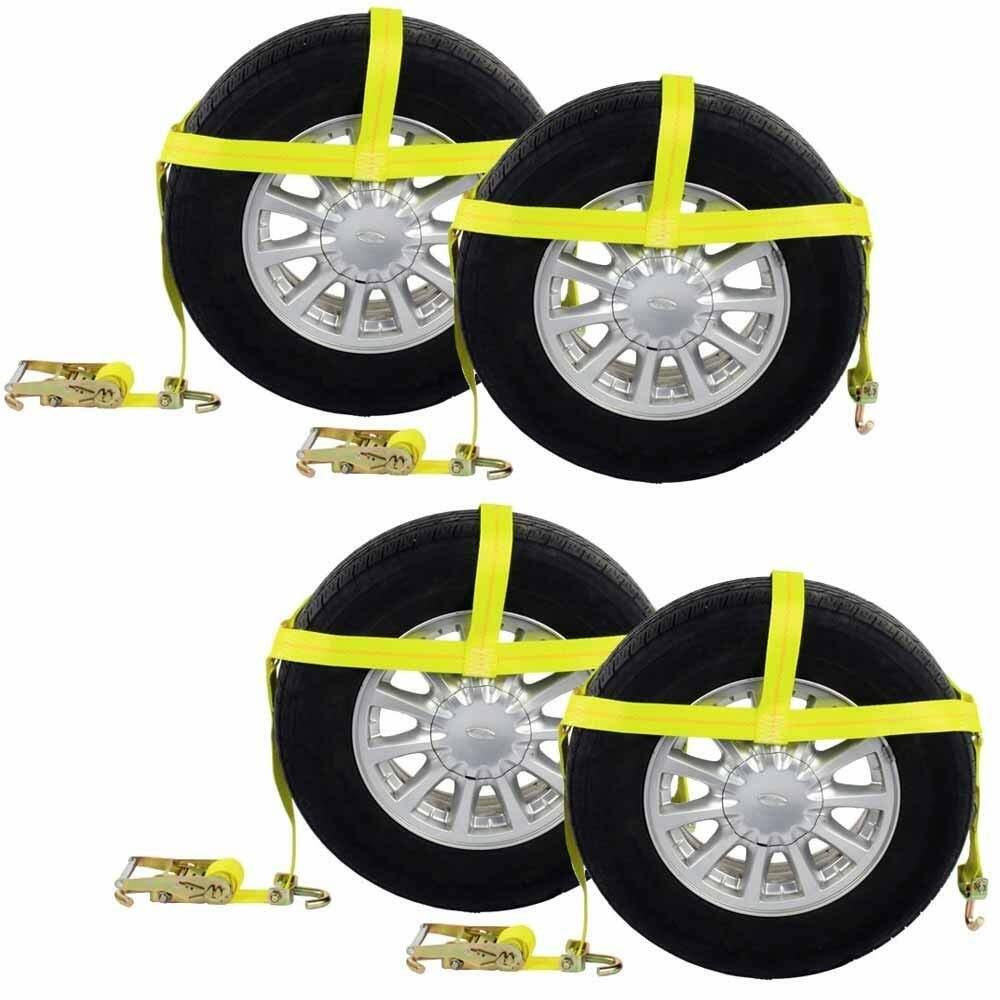 4 Pack Car Tire Tie Down Ratchet Straps with Swivel Hooks Ratchets