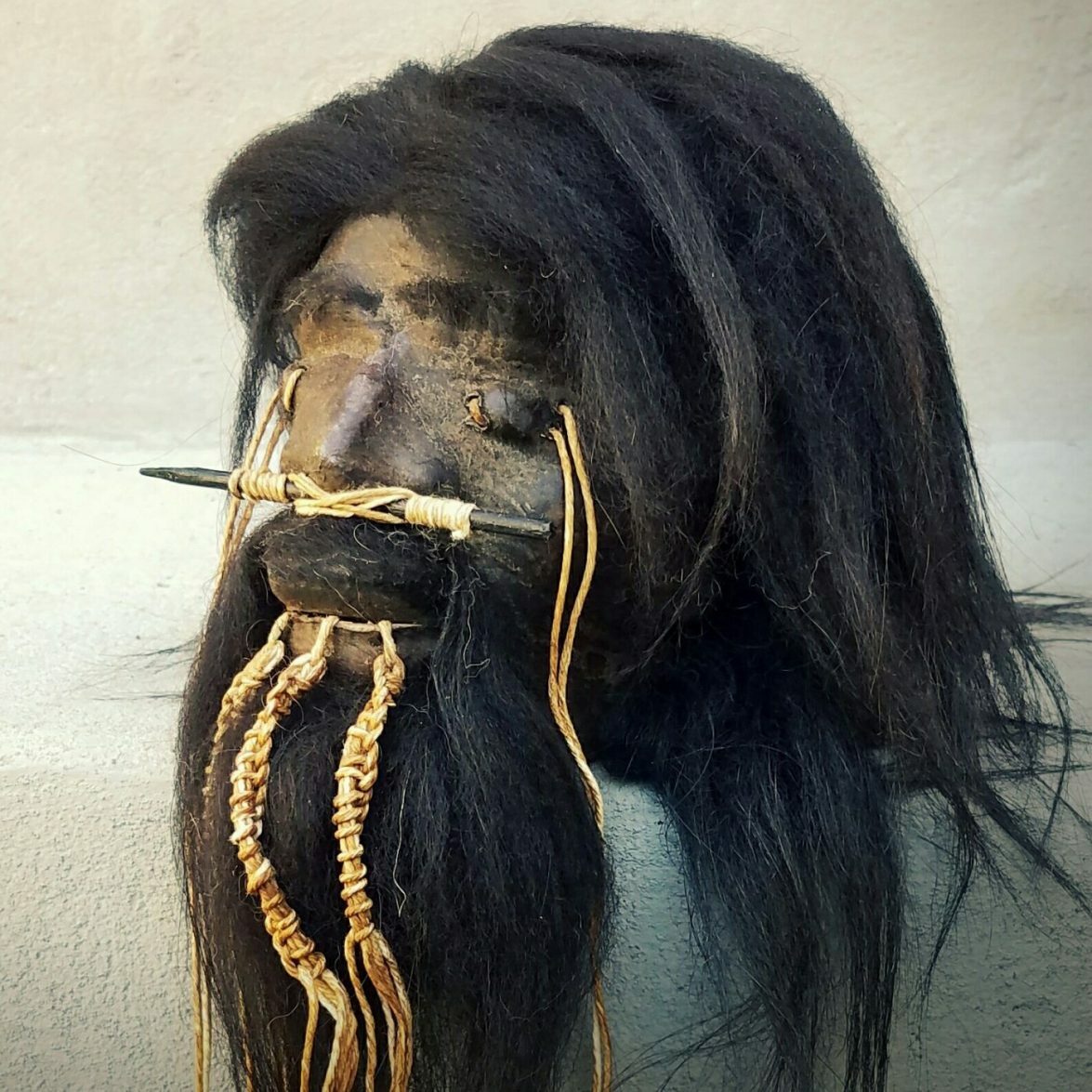 Shrunken Head, Real Leather and Hair, Oddities, Curiosities, Creepy, Lama alpaca