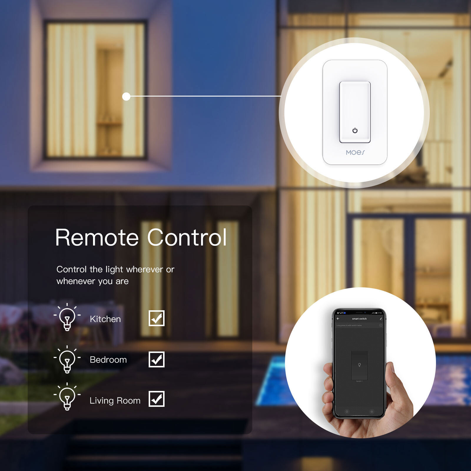MOES WiFi Smart Light Switch No Neutral Wire Required No Capacitor Remote 2 Pack