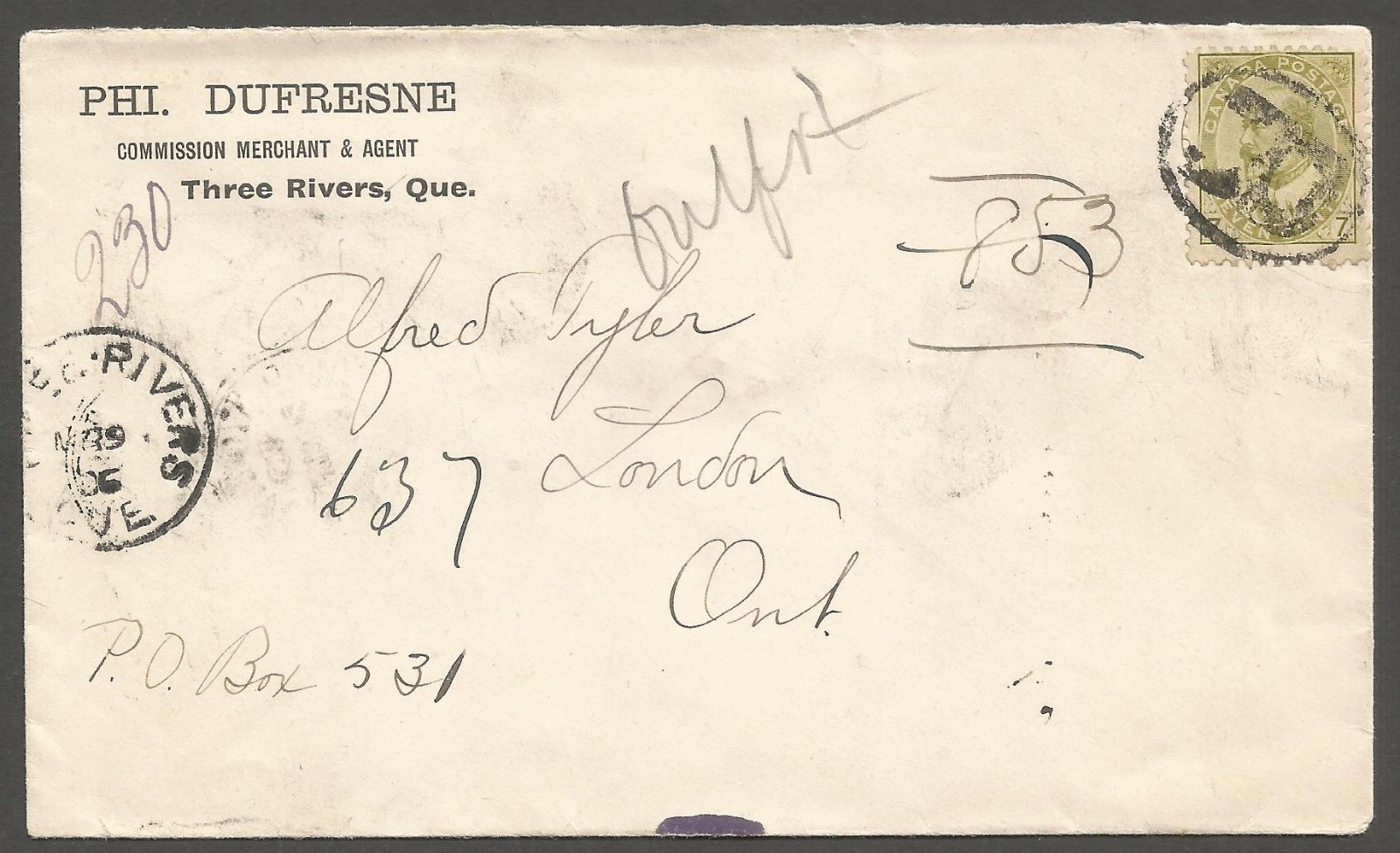 1906 Three Rivers Quebec to London Ont Registered Cover 7c Edward Solo #92 CDS