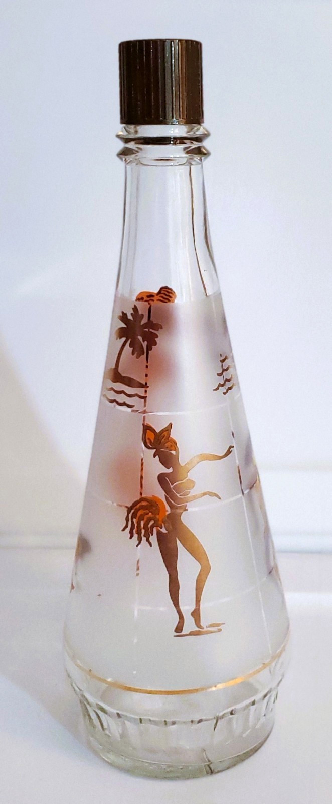 Frosted Decanter Caribbean Cruise Calypso Gold Orange 1959 VTG MCM Libbey