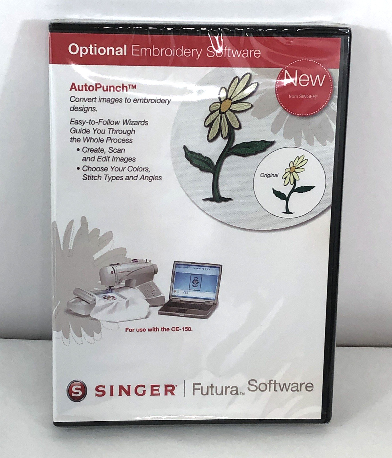 NOS SINGER Futura CE-150 AutoPunch Embroidery Software CD w/Printable Manual