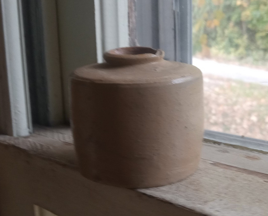 1850s HAND THROWN GLAZED STONEWARE INK BOTTLE DUG IN 1850s OUTHOUSE