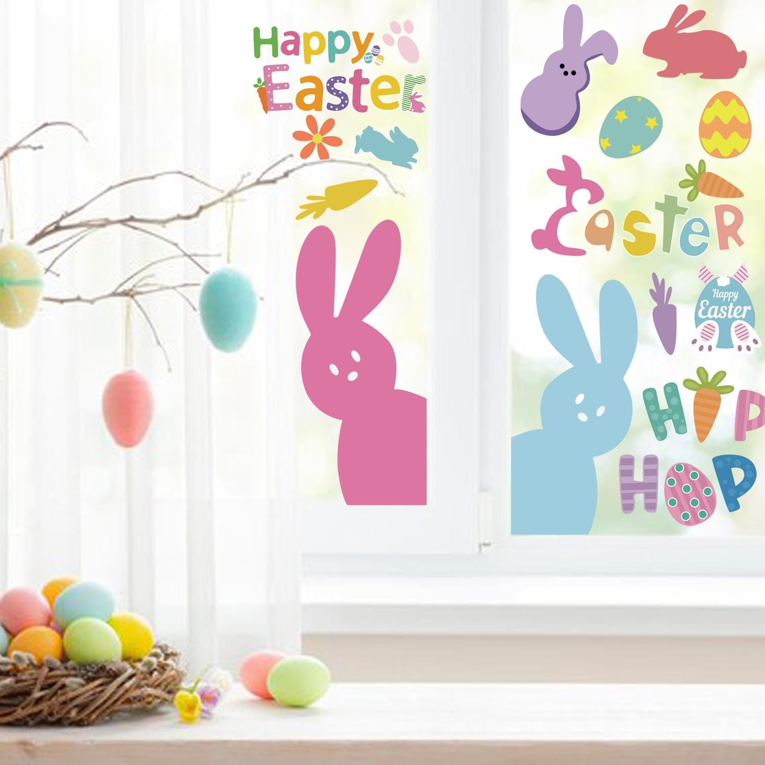 9 Sheet Easter Window Clings Decorations, Decorations for Glass