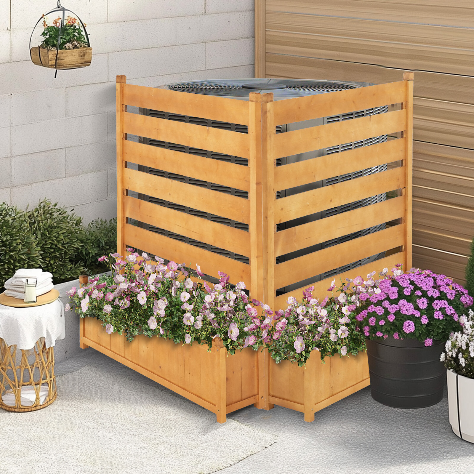 SLSY 2-Panel 36"Wx45"H Air Conditioner Fence Privacy Screen With 2 Planter Box