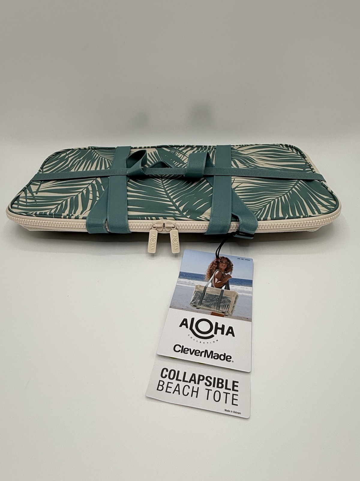 Aloha Collection CleverMade Costco Collapsible Beach Tote Bag - Floral Green