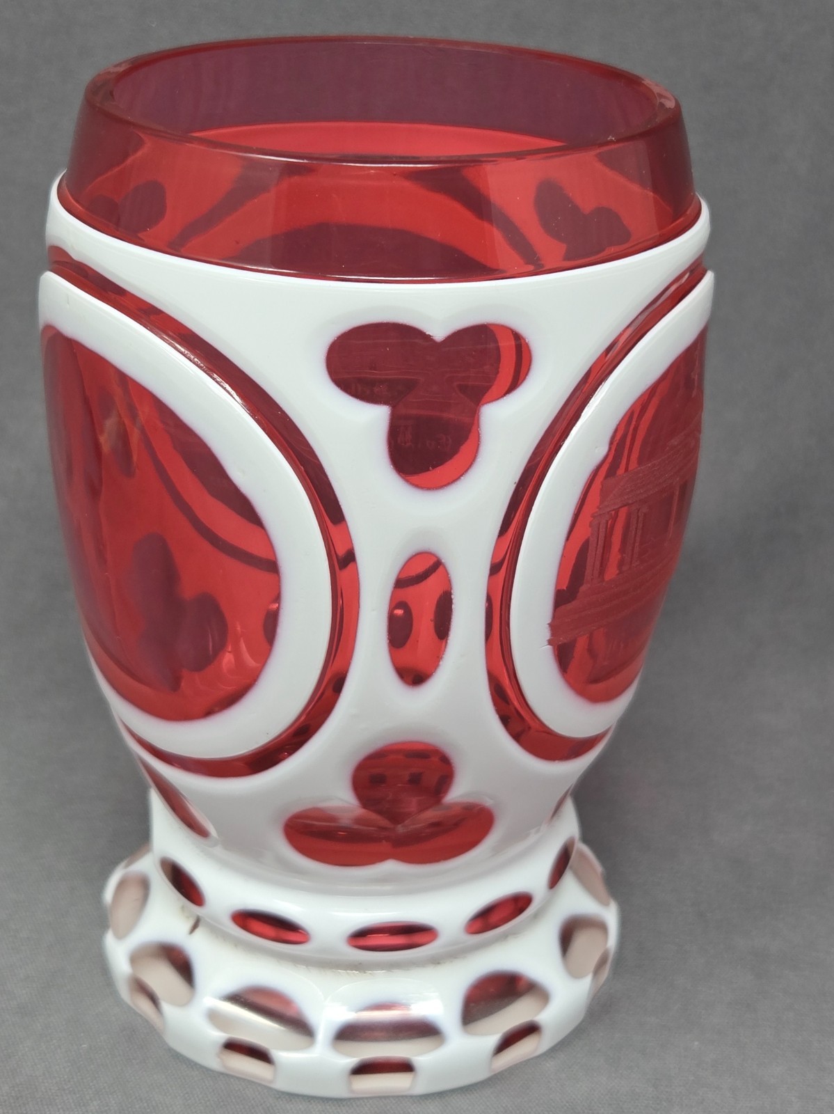 Bohemian / Germanic White Cased Cut to Cranberry Spa Glass Mid 1800s