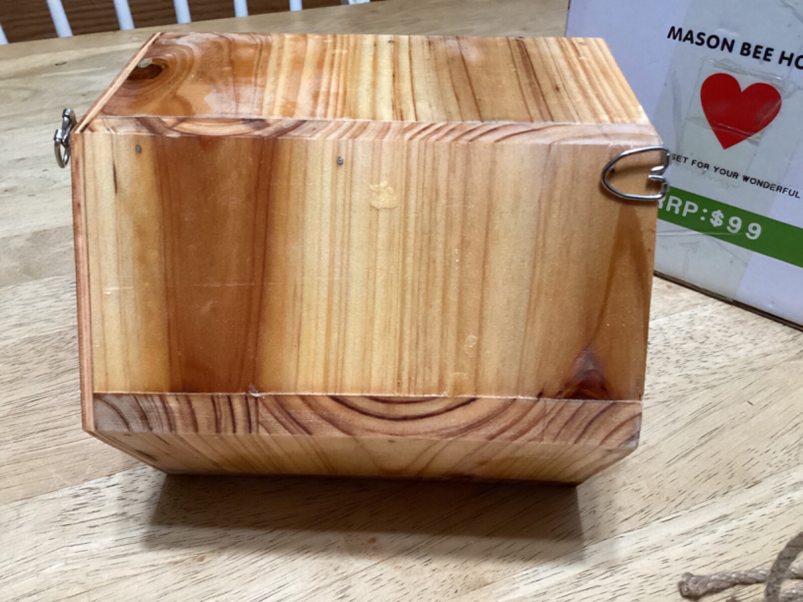 Mason Bee House - Handmade Natural Wooden Bee Hive Coated with Wax for Water