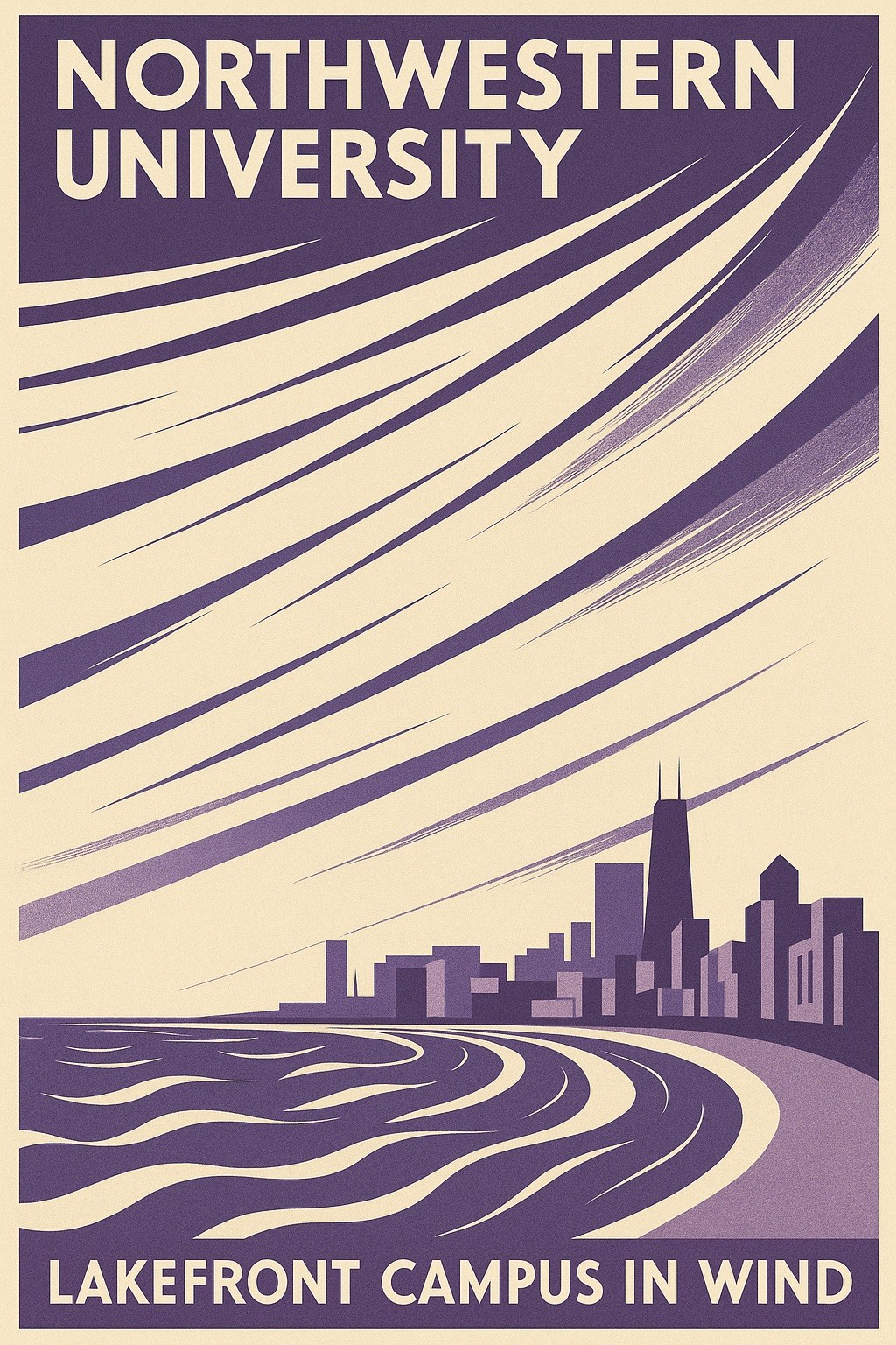 Northwestern University - Lakefront Campus Poster 1930s Style - Size: 24x36” -