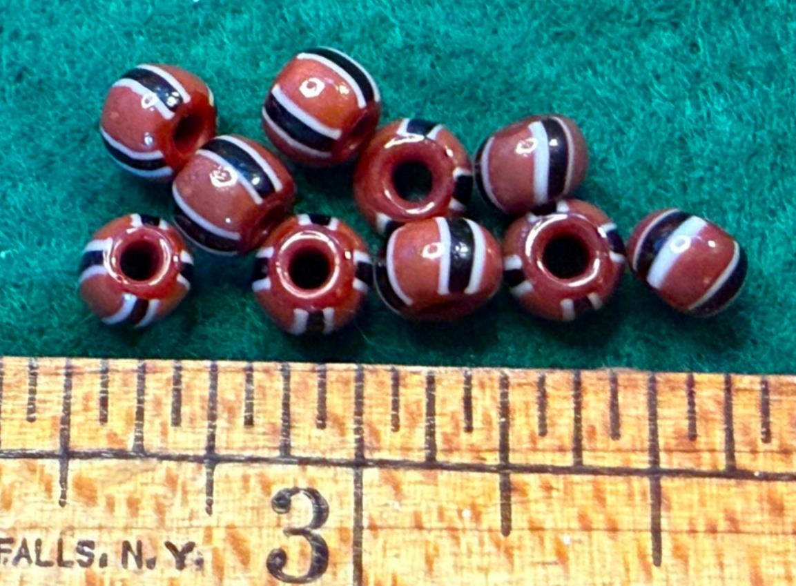 (10) Huron Indian Brown White Black False Chevron Trade Beads Fur Trade 1800's