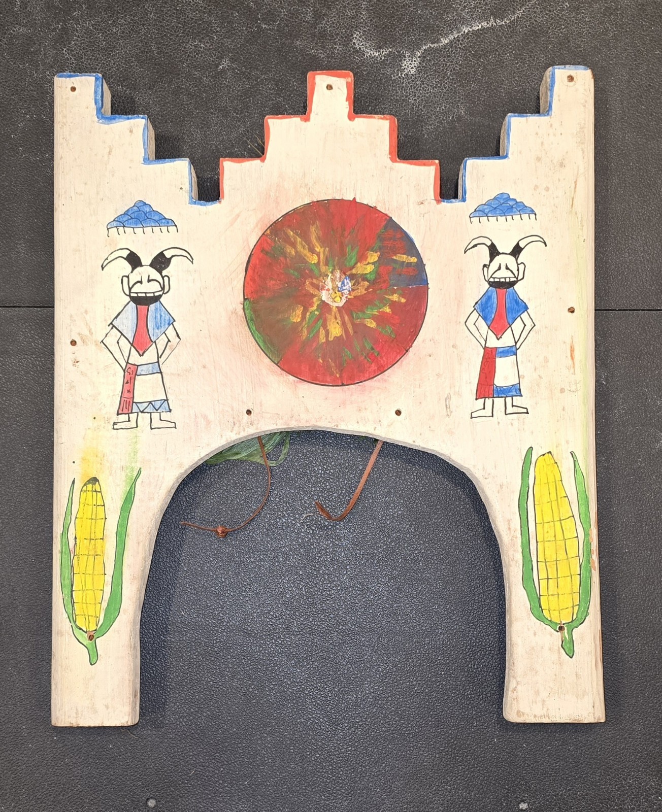 HOPI HEADDRESS TABLITA ORIGINAL PAINT WOOD LEATHER FEATHER SW ART EARLY CARVING