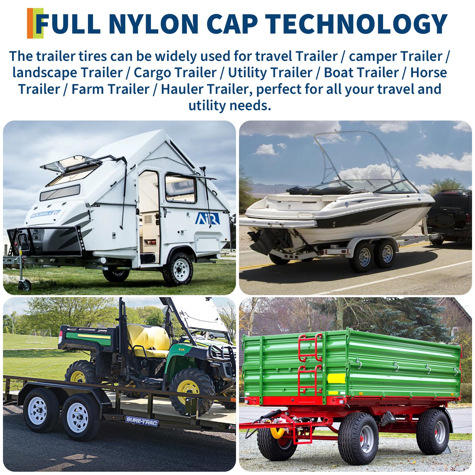 2 Pack 480-12 4.80x12 4.80-12 4.8-12 Trailer Tires with 12'' Rims, 4 Lug on 4"