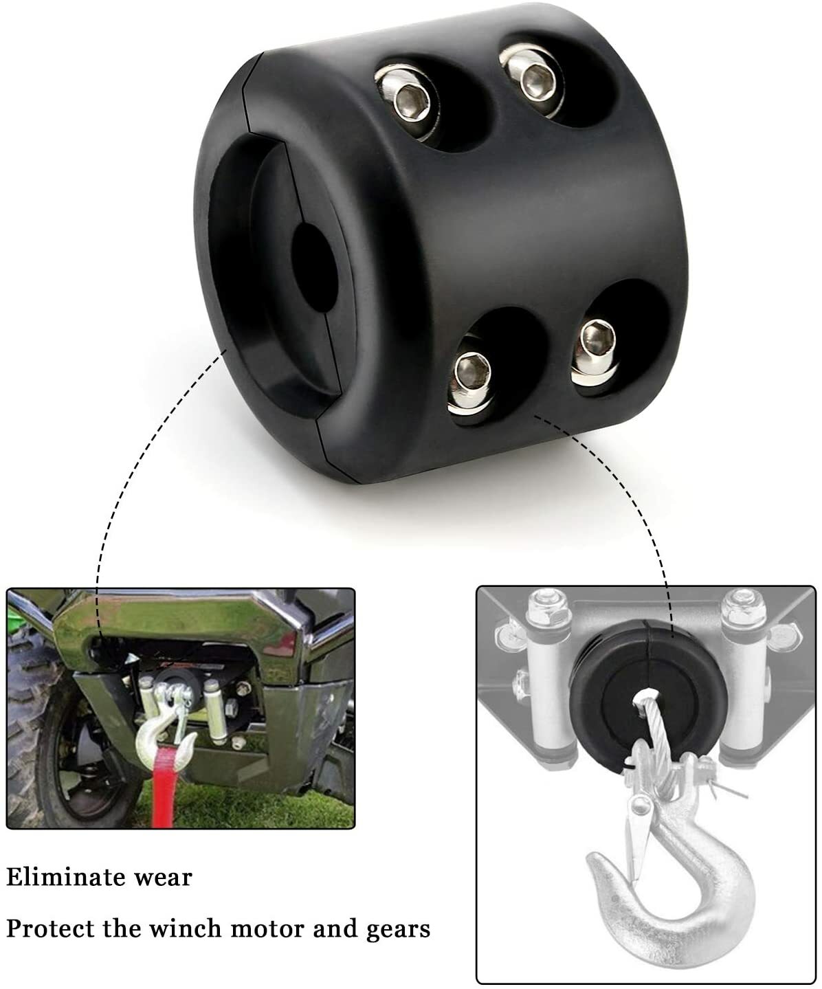 ATV UTV Winch Stopper Rubber Heavy Duty Cable Line Saver Waterproof Rope Hook