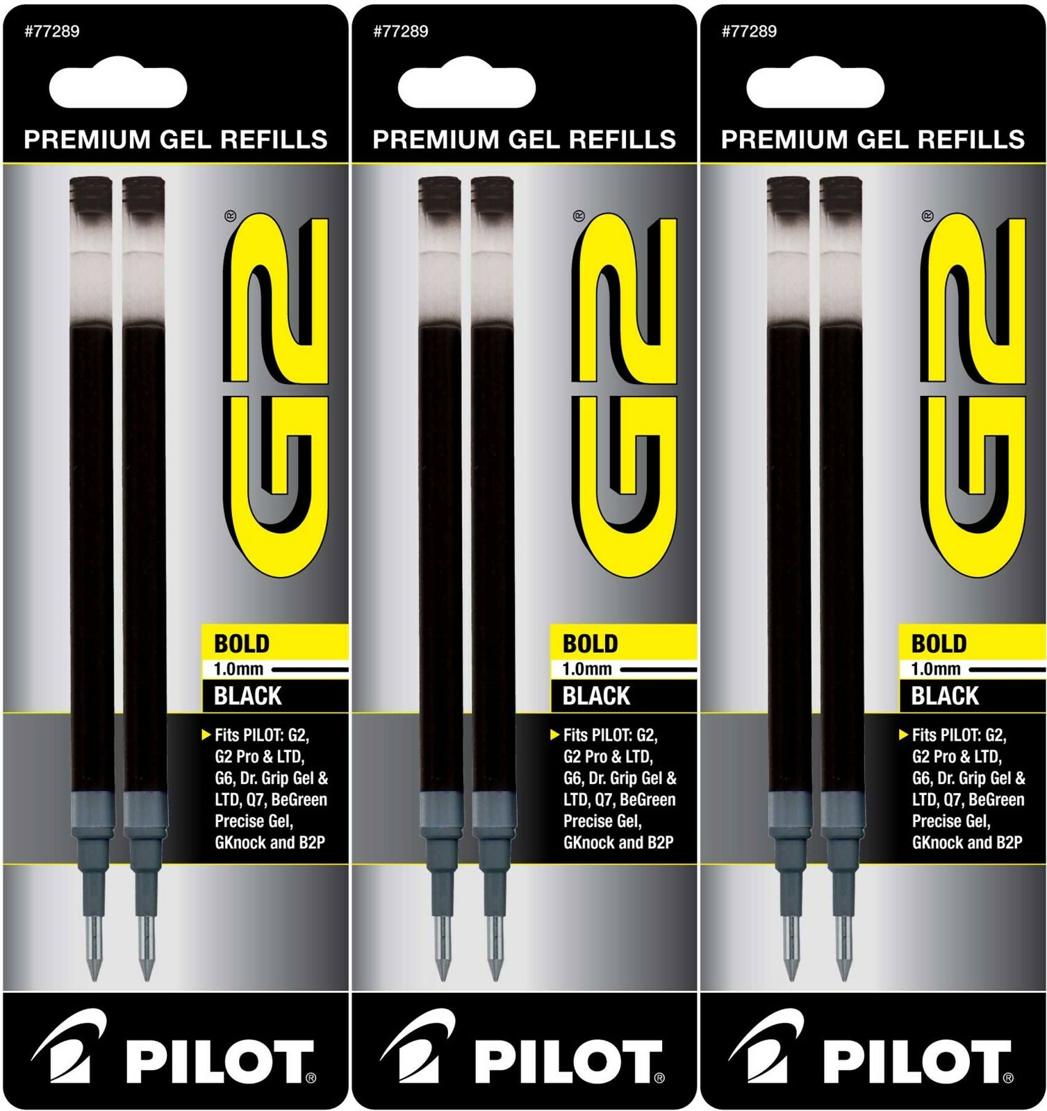 Pilot G2-10 Gel Ink Rolling Ball Pen Refills, 1.0mm Bold Point, 3 Packs