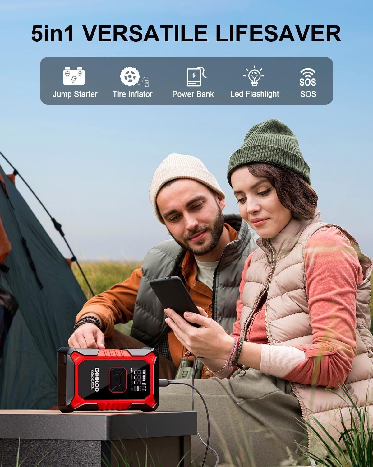 GOOLOO A3 Jump Starter with Air Compressor 3000A Portable Car Battery Charger