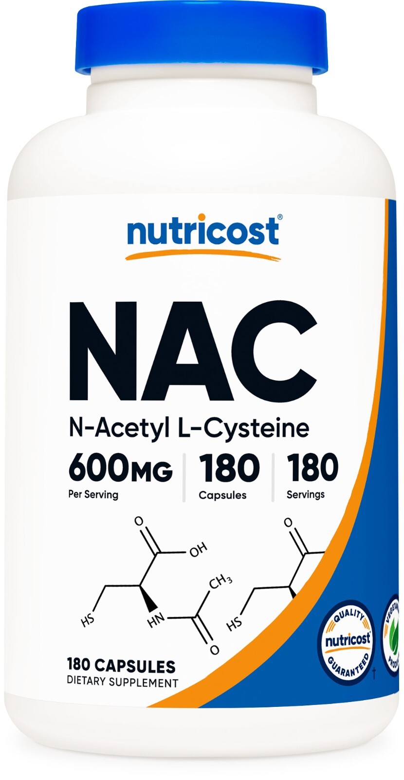 Nutricost N-Acetyl L-Cysteine (NAC) 600mg, 180 Capsules - Non-GMO & Gluten Free