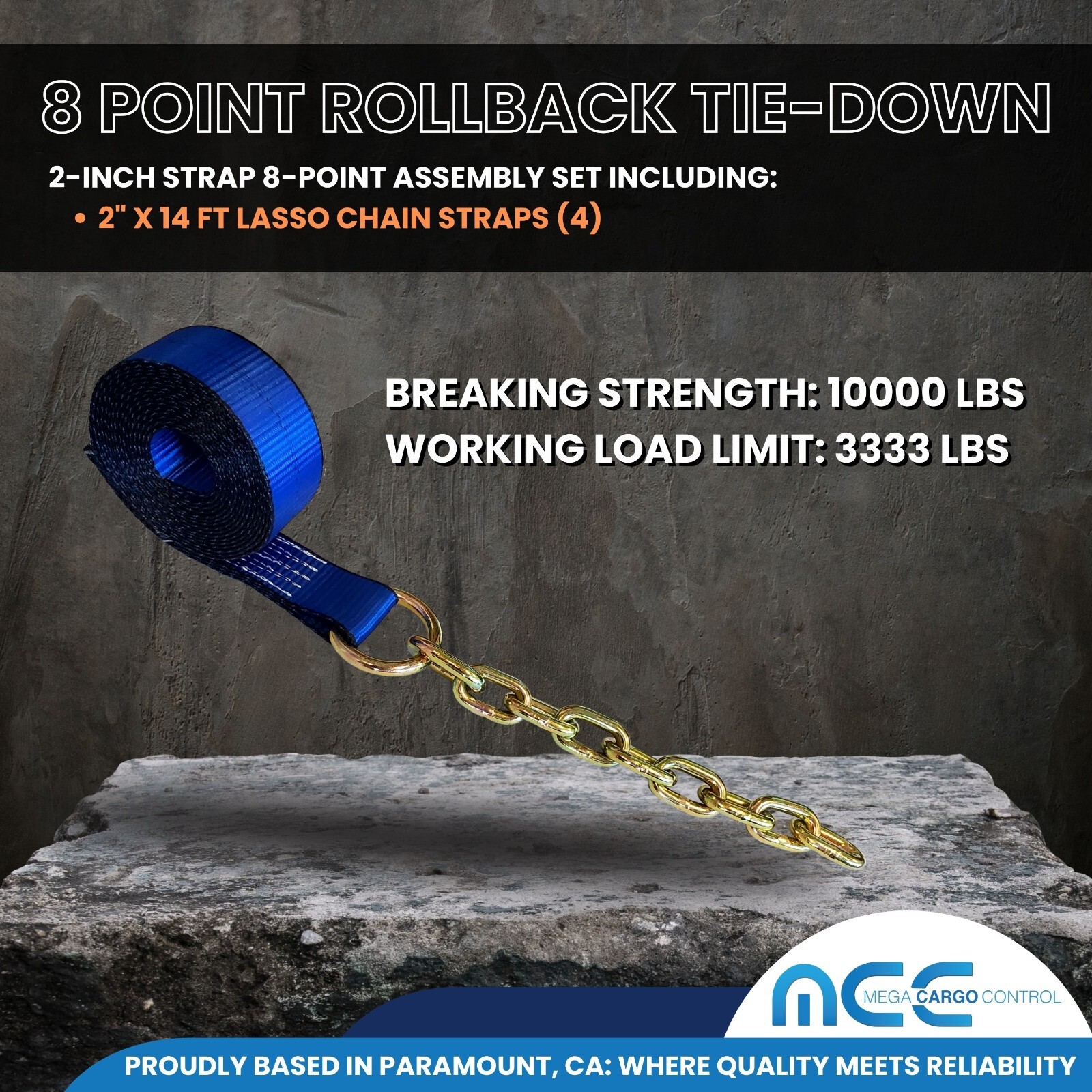 8 Point Roll Back Tie Down System w/ Chain Ends for Car Hauler Carrier Tow Truck