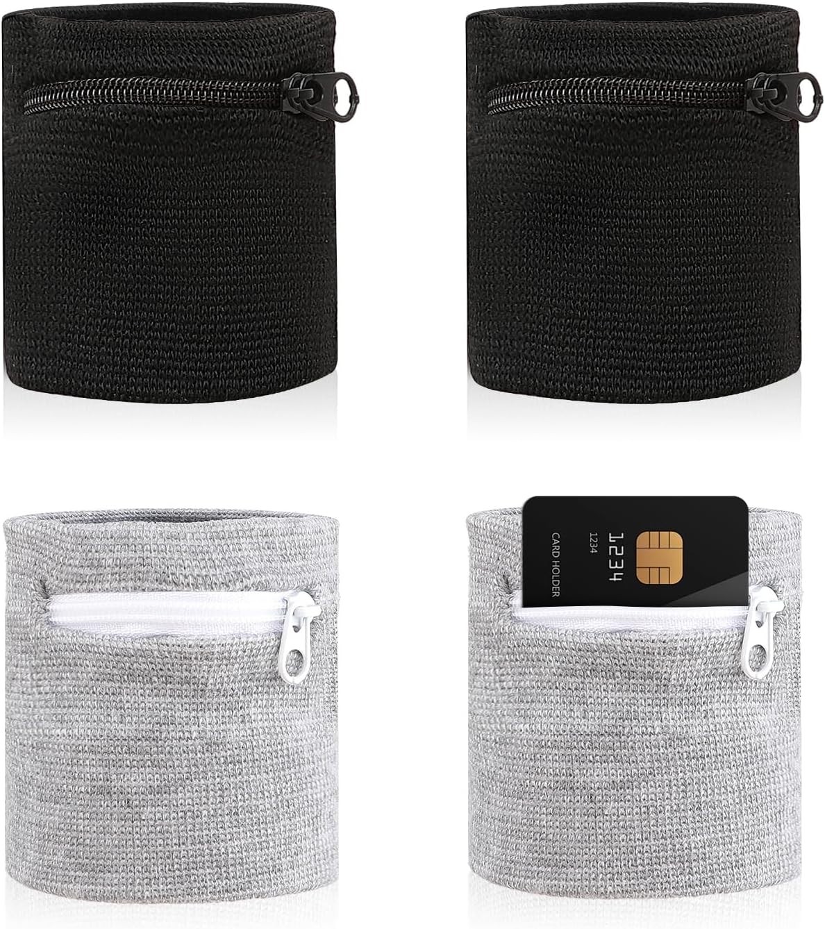 Abeillo 4PCS Wrist Wallet, Wrist Sweat Bands with Zipper, Light Comfortable Spor