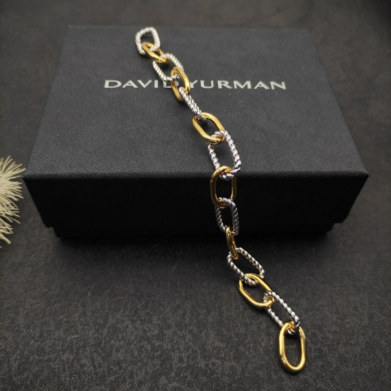 David Yurman Madison Chain Bracelet Sterling Silver w/ 18K Gold sz M