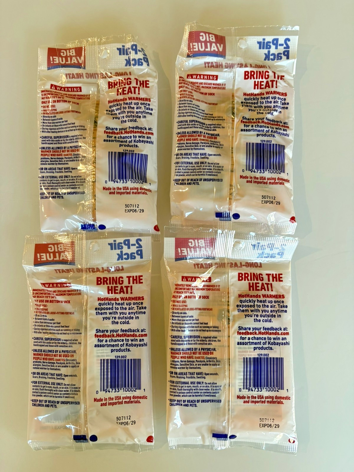 HOTHANDS TOE WARMERS W ADHESIVE ODOR ABSORBING READY TO USE 8 PAIRS