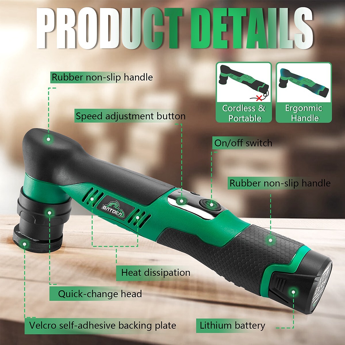 BATOCA S5 Mini Cordless Car Polisher Buffer Sander Polishing Machine RO&DA 1" 3"