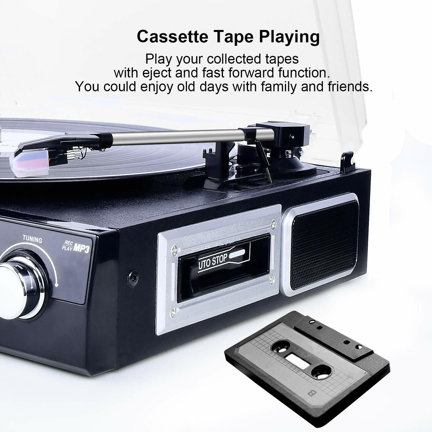 Bluetooth Record Player with Stereo Speakers Turntable for Vinyl to MP3