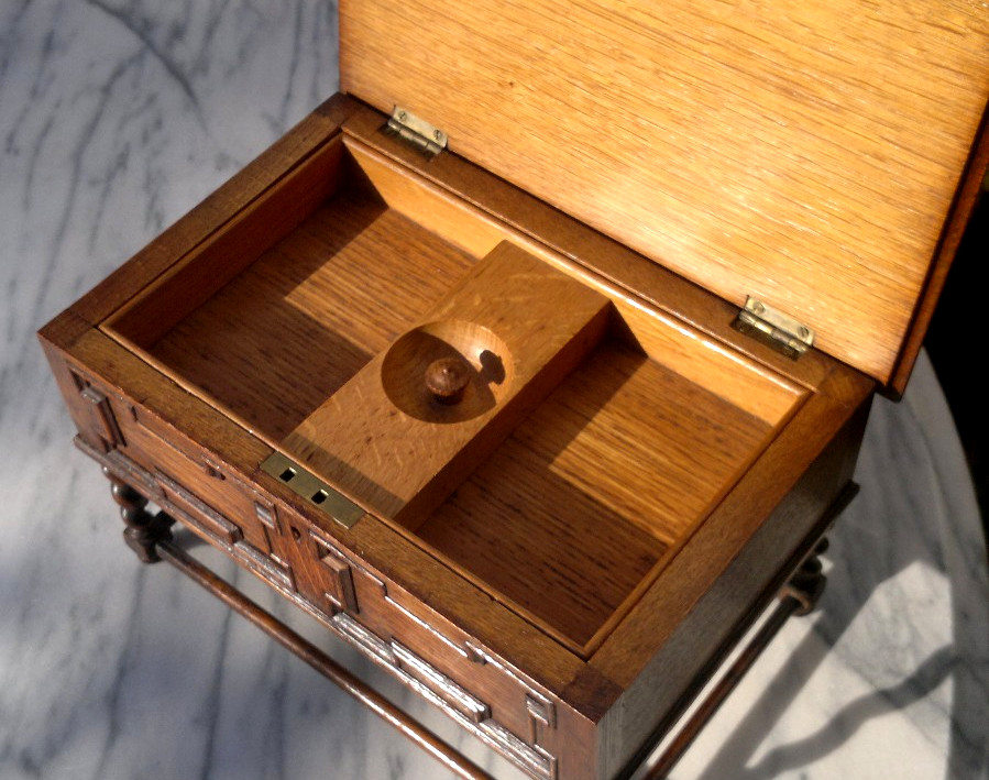 Antique English Oak Miniature 19th Century Apprentice Piece Table Desk Caddy