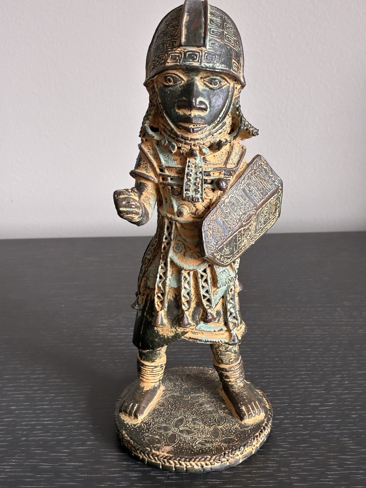 Benin Bronze Warrior Royal Art Nigeria Lost Wax Technique 9.5” Inches Tall Read