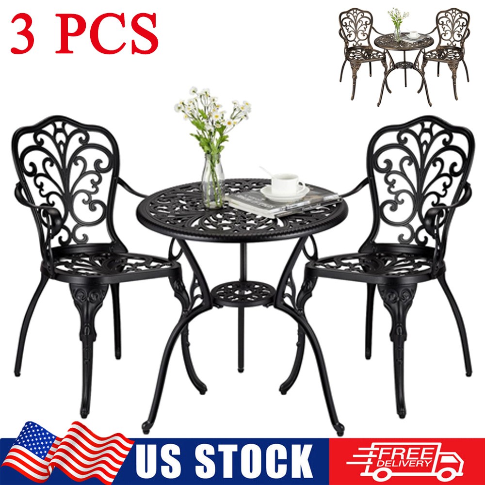 3 Piece Outdoor Patio Bistro Sets Cast Aluminum Bistro Table Set for Garden Yard