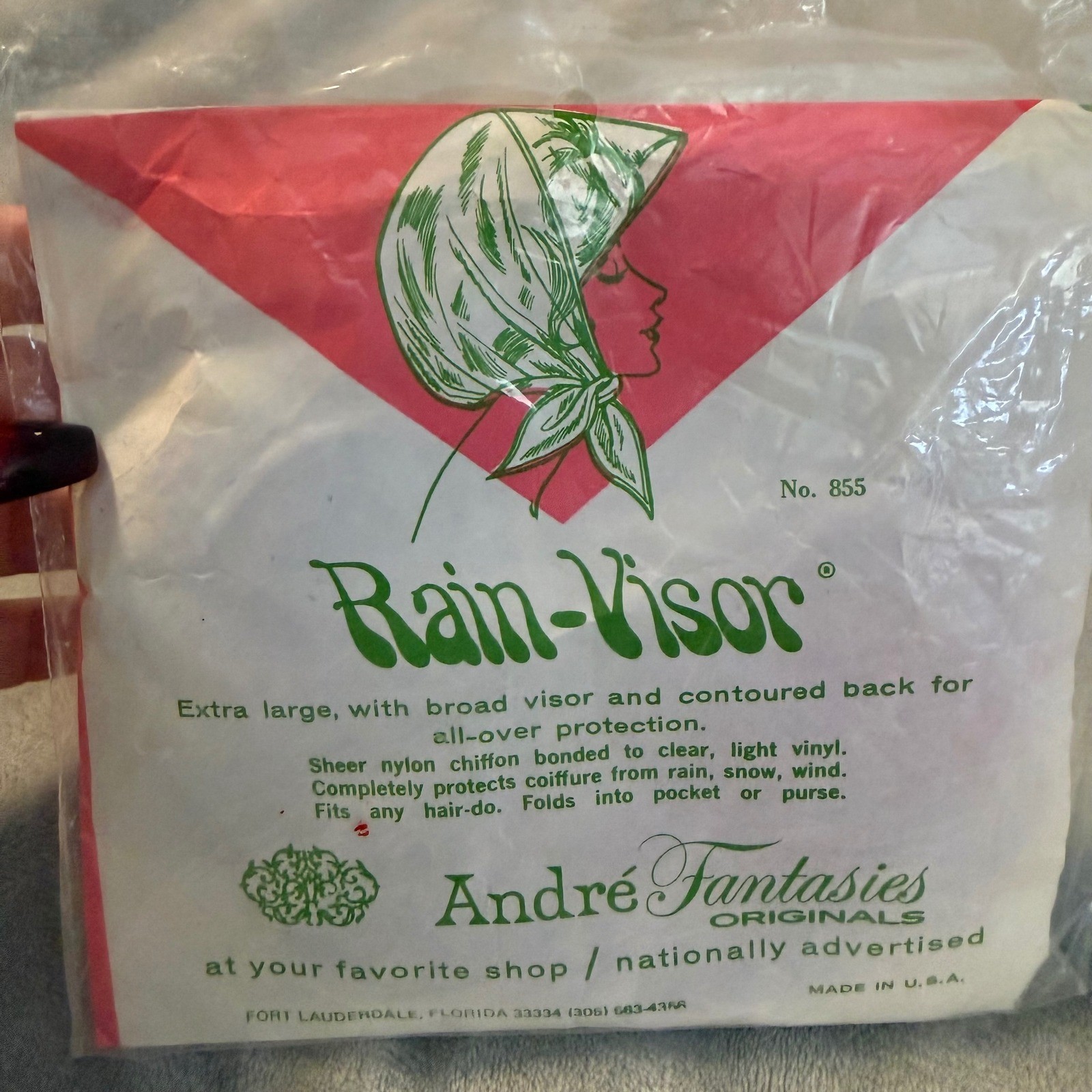 Vintage André Fantasies Rain-Visor #855 Blue Nylon Chiffon Rain Hood NOS