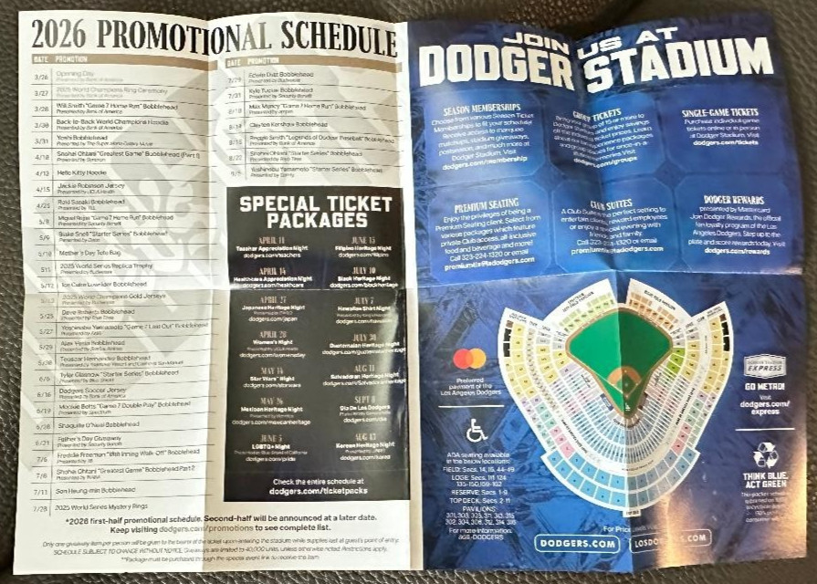 LOS ANGELES DODGERS 2026 POCKET SCHEDULE SET OF 5 SHOHEI OHTANI FREEMAN NAKAMOTO