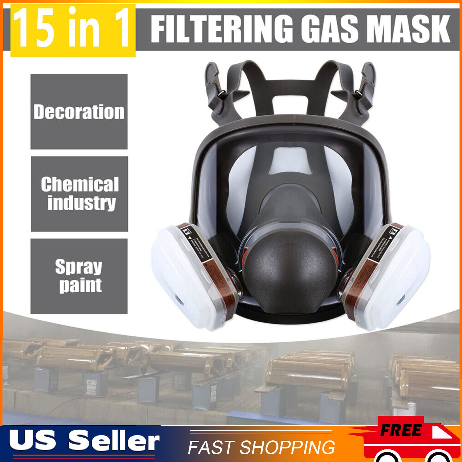 15 IN 1 Gas Mask Full Face Respirator Paint Spray Chemical Facepiece Safety 6800