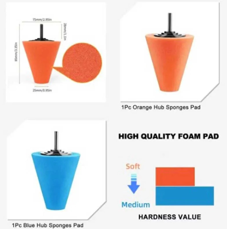 2pcs Car Hub Polishing Sponge Cones Wheel Grinding Head Waxing Tool - NEW