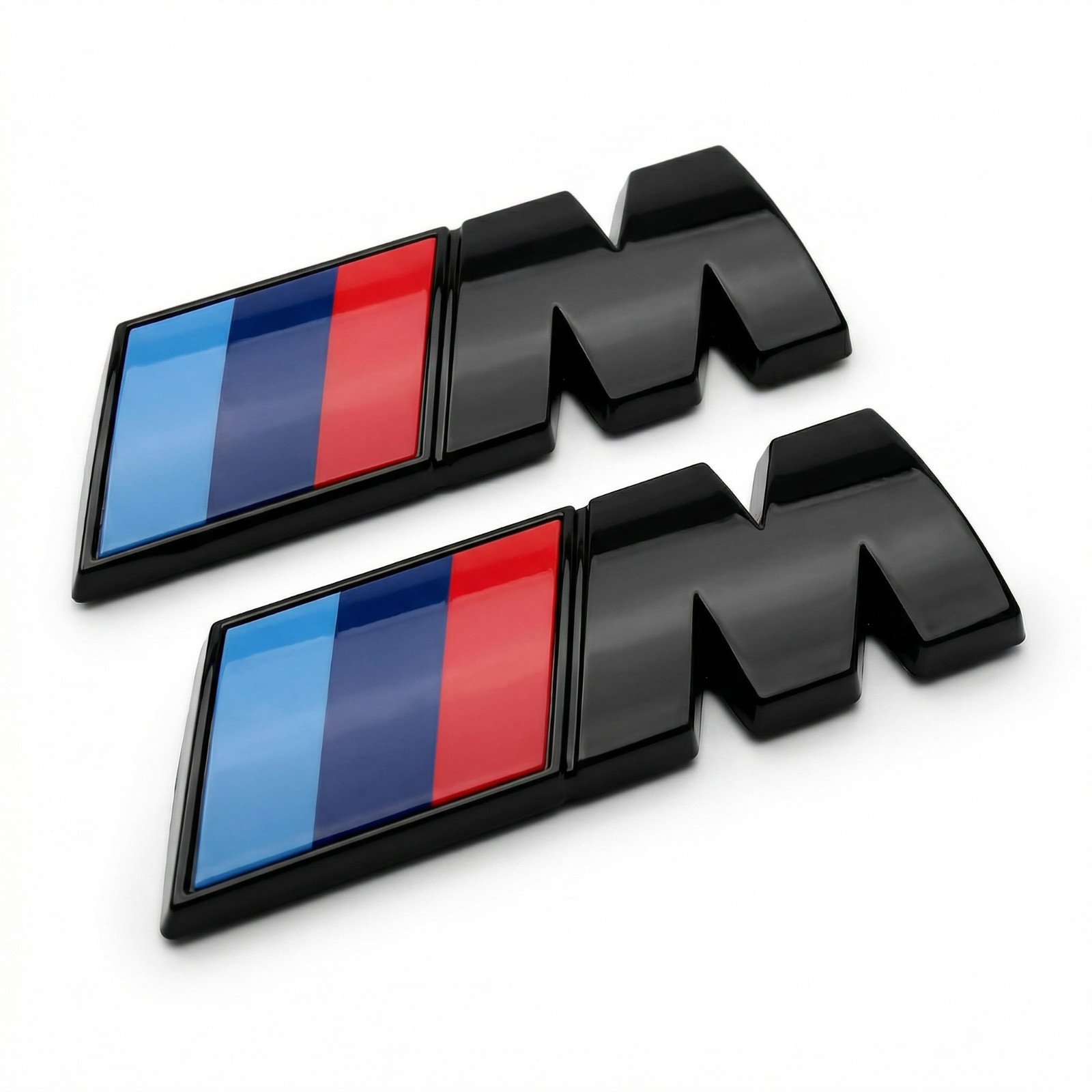 2x Fender Emblem Badge Compatible With BMW M Series ABS Gloss Black Adhesive