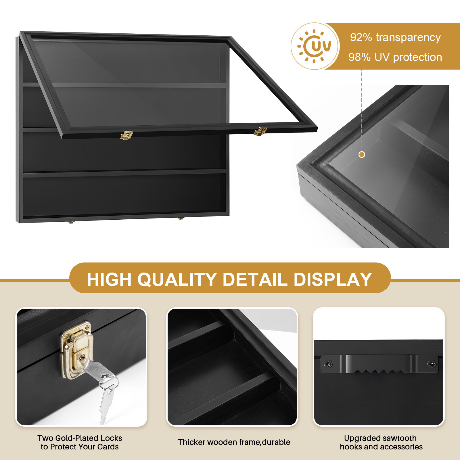 Graded Card Display Case 36 Slots Sports Card Wall Cabinet w/98% UV Acrylic Door