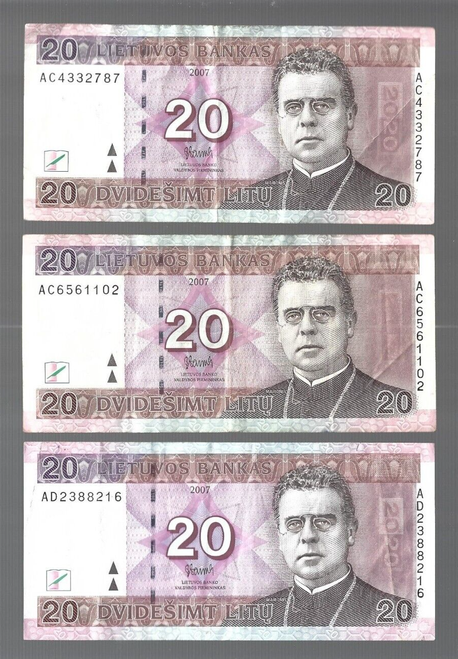 Lithuania 💥💥2007 ... 1x 20 Litu ... ONE note💥💥 lot #3934