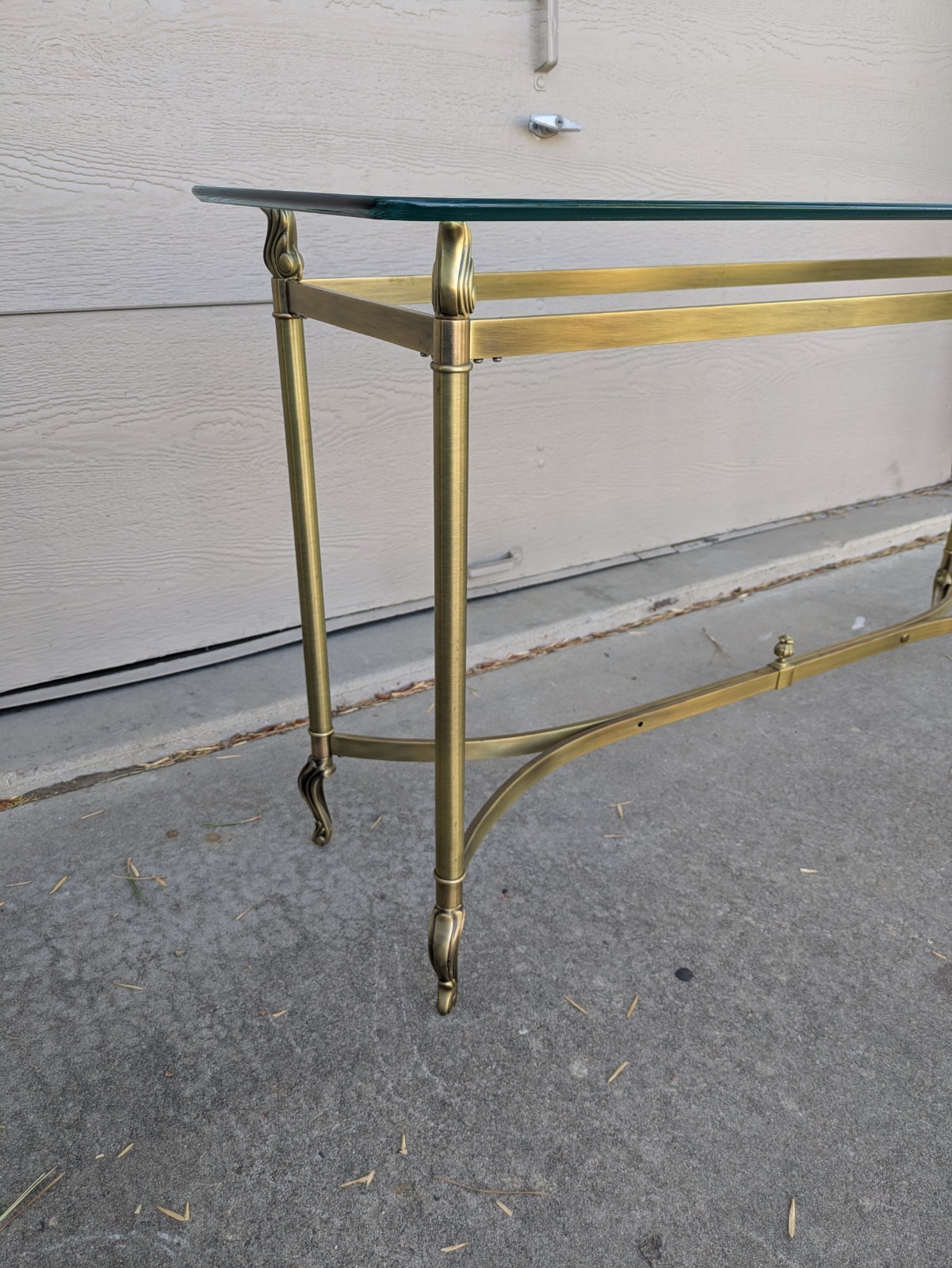 Vintage La Barge Style Glass Brass Console Table Flame Tip Hollywood Regency