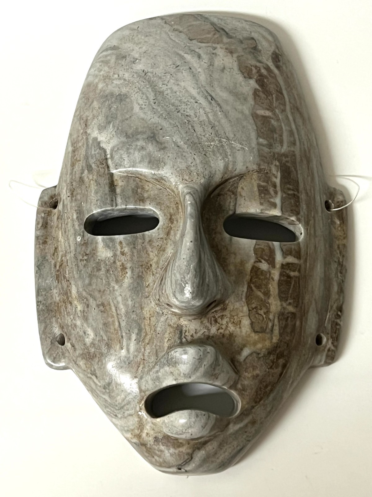 VTG Mayan Aztec Carved Marble Stone Hanging Warrior Mask Wall Decor 8x5x2 in