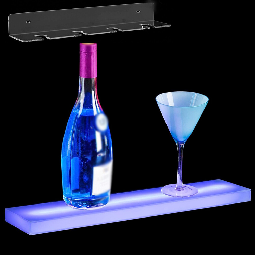 1 Step 24 Inch Wall Mounted LED Lighted Liquor Bottle Display Shelf for Home Bar