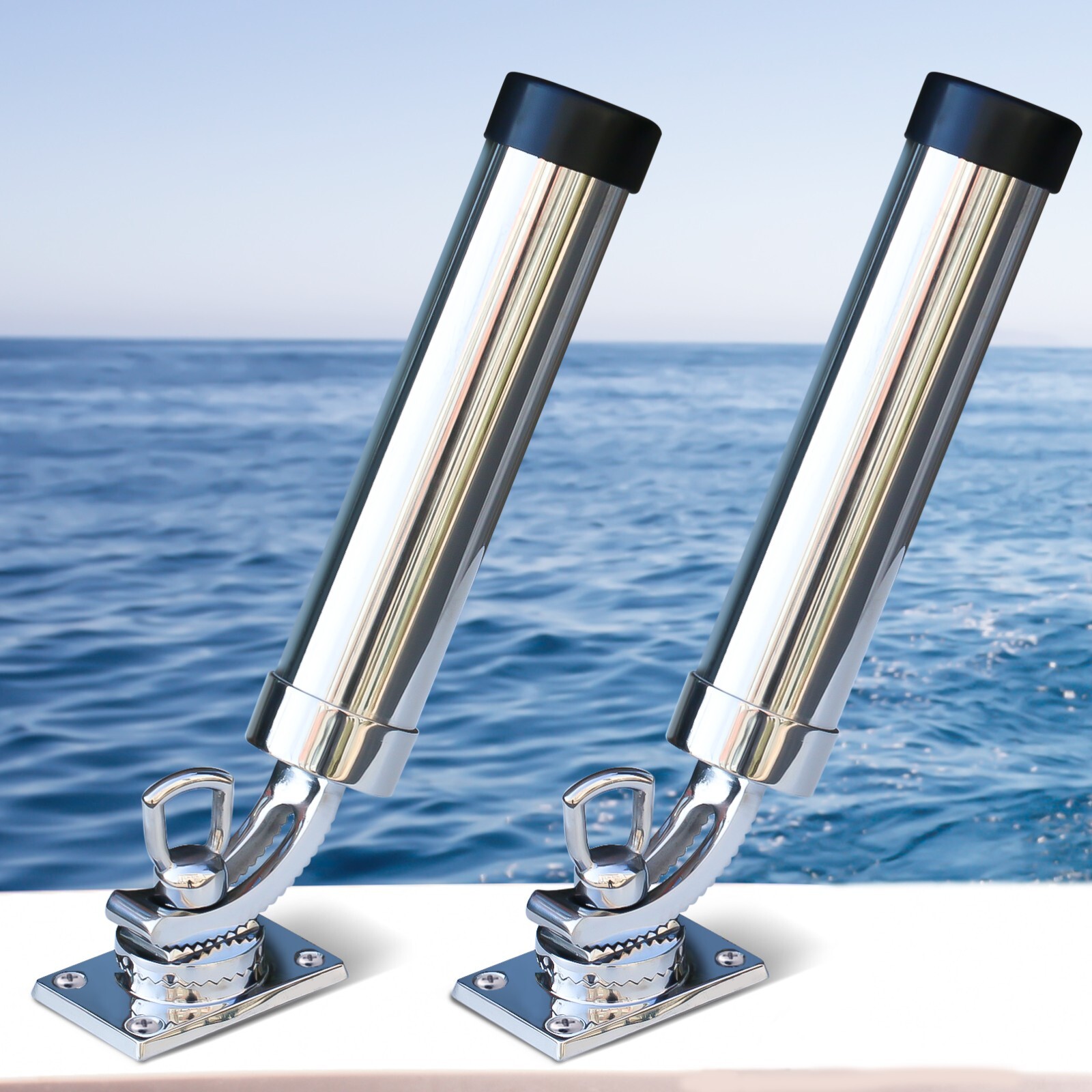 Pair Fishing Rod Holder Boat 316 Stainless Steel Deck-Mount 360° Adjustable