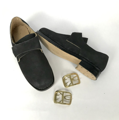 Colonial Buckle Shoes - Rough Out, Black Leather with Buckles Size 8