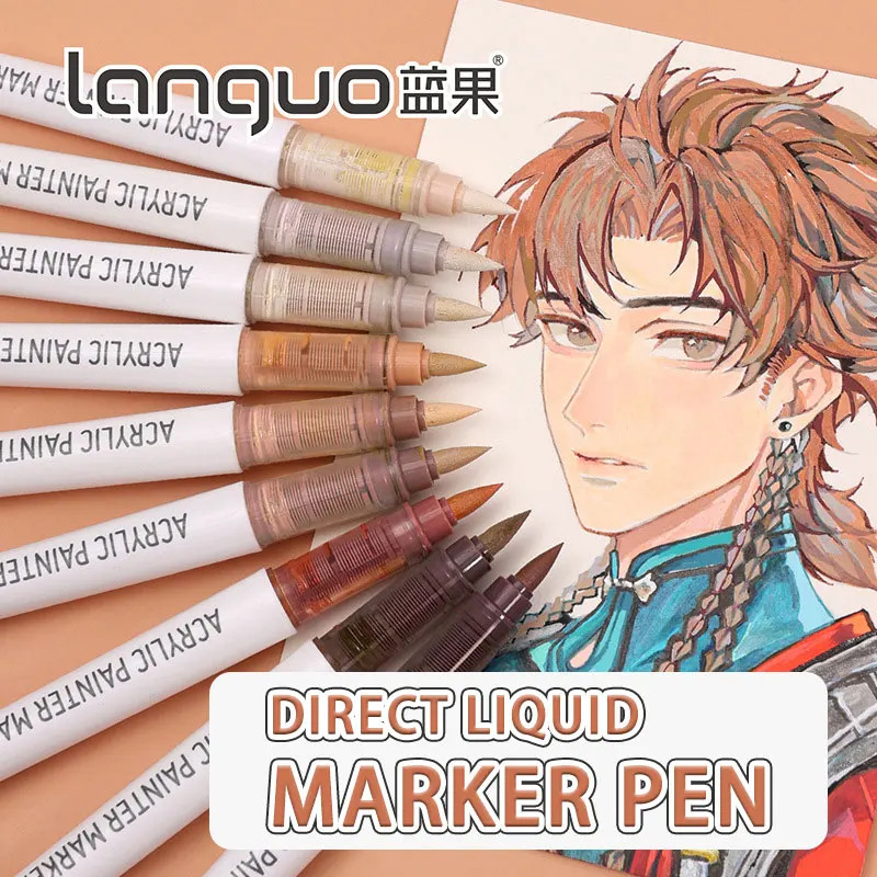 9 Colors Water Based Acrylic Paint Markers, Brush Felt Tip Acrylic Paint Pens